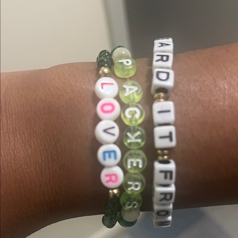 Packers Green and White Beaded Bracelets 3 piece Set